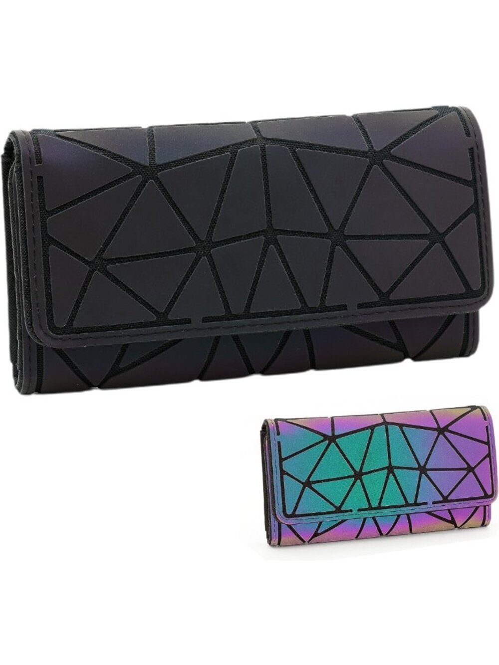 Luminous Geometric Wallet for Women | Holographic Reflective Clutch Purse, 3